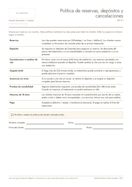 Vista previa de la página 1 de Política de reservas, depósitos y cancelaciones