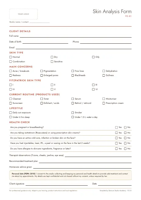 Preview of page 1 of Skin Analysis Form