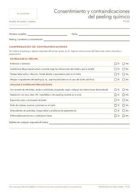 Vista previa de la página 1 de Consentimiento y contraindicaciones del peeling químico