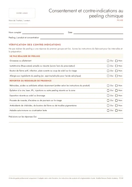Aperçu de la page 1 de Consentement et contre-indications au peeling chimique
