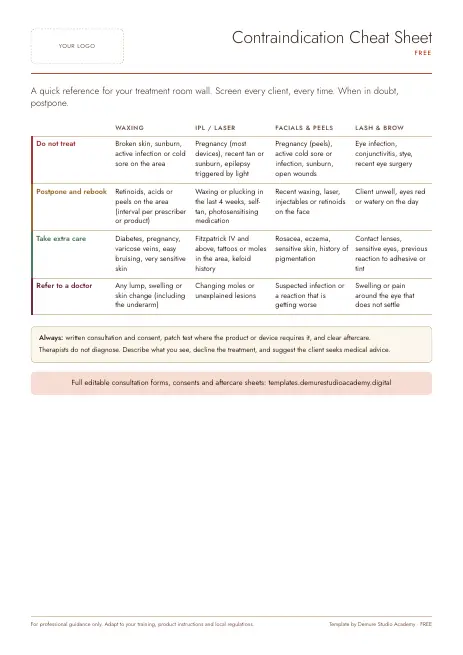 Free Contraindication Cheat Sheet for Beauty Therapists