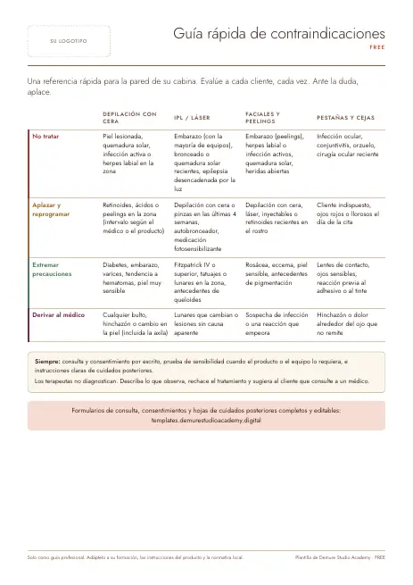 Guía rápida gratuita de contraindicaciones para esteticistas