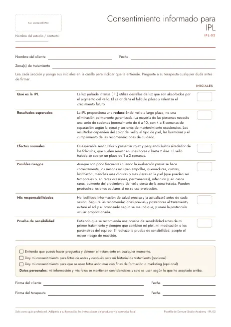 Vista previa de la página 1 de Formulario de consentimiento informado IPL