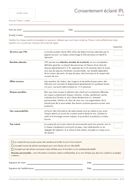 Aperçu de la page 1 de Formulaire de consentement éclairé IPL