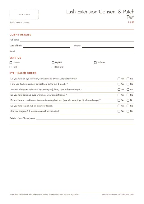 Preview of page 1 of Lash Extension Consent & Patch Test