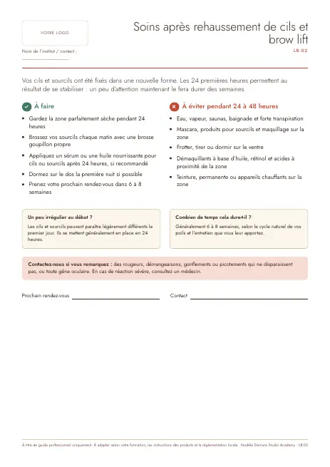 Aperçu de la page 1 de Fiche conseils après rehaussement de cils et brow lift