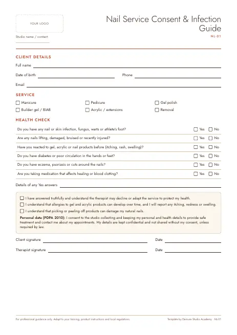 Preview of page 1 of Nail Service Consent & Infection Guide