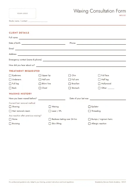 Preview of page 1 of Waxing Consultation Form
