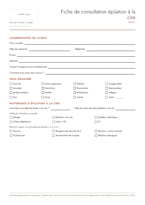 Aperçu de la page 1 de Fiche de consultation épilation à la cire