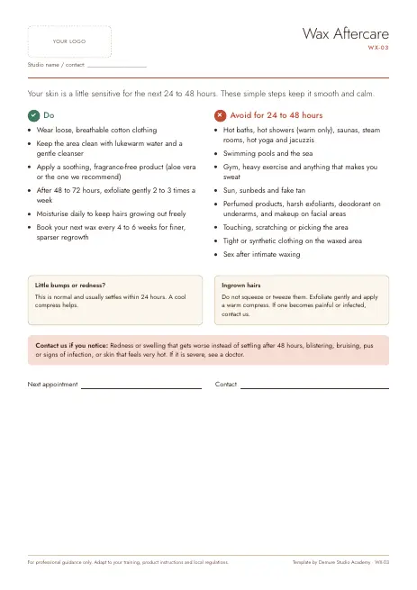 Preview of page 1 of Wax Aftercare Do's and Don'ts
