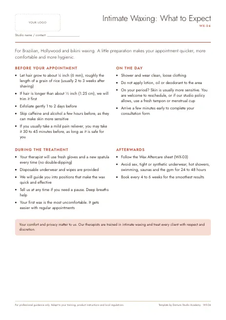 Preview of page 1 of Intimate Waxing Etiquette Sheet