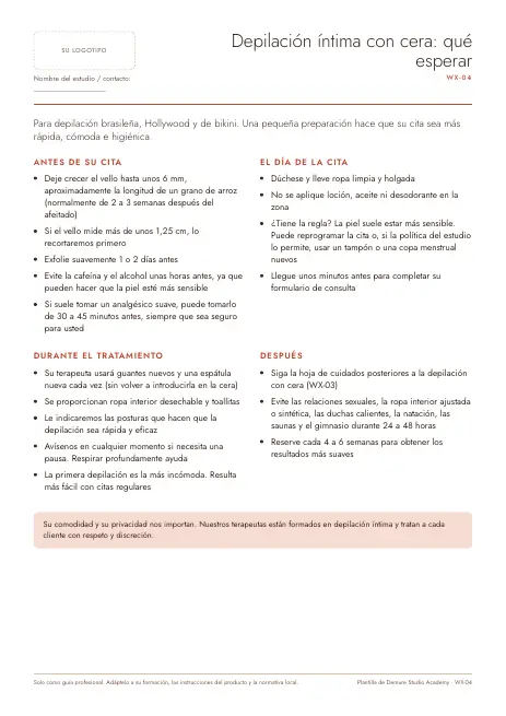 Vista previa de la página 1 de Guía de depilación íntima con cera para clientes