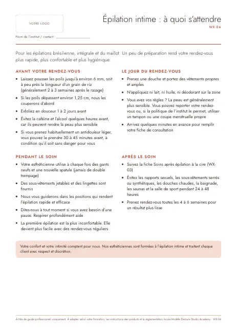 Aperçu de la page 1 de Guide de l’épilation intime à la cire pour les clients